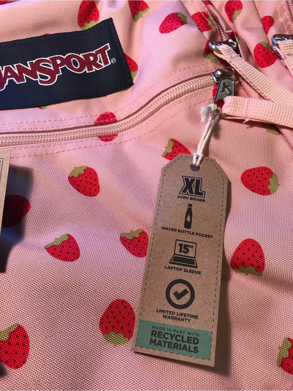 Jansport XL Big Student Strawberry Shower Backpack NWT - Picture 11 of 11